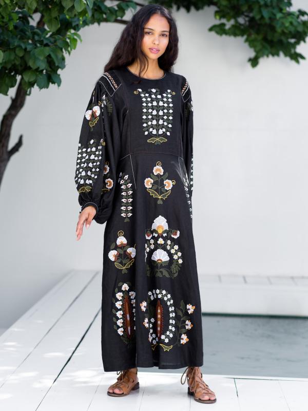Linen Maxi Dresses with Intricate Embroidery