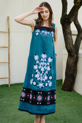 Embroidered linen sleeveless midi dress Ulya