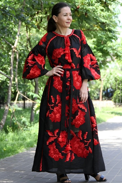 Vyshyvanka boho dress with floral embroidery Bohemian wedding guest dress
