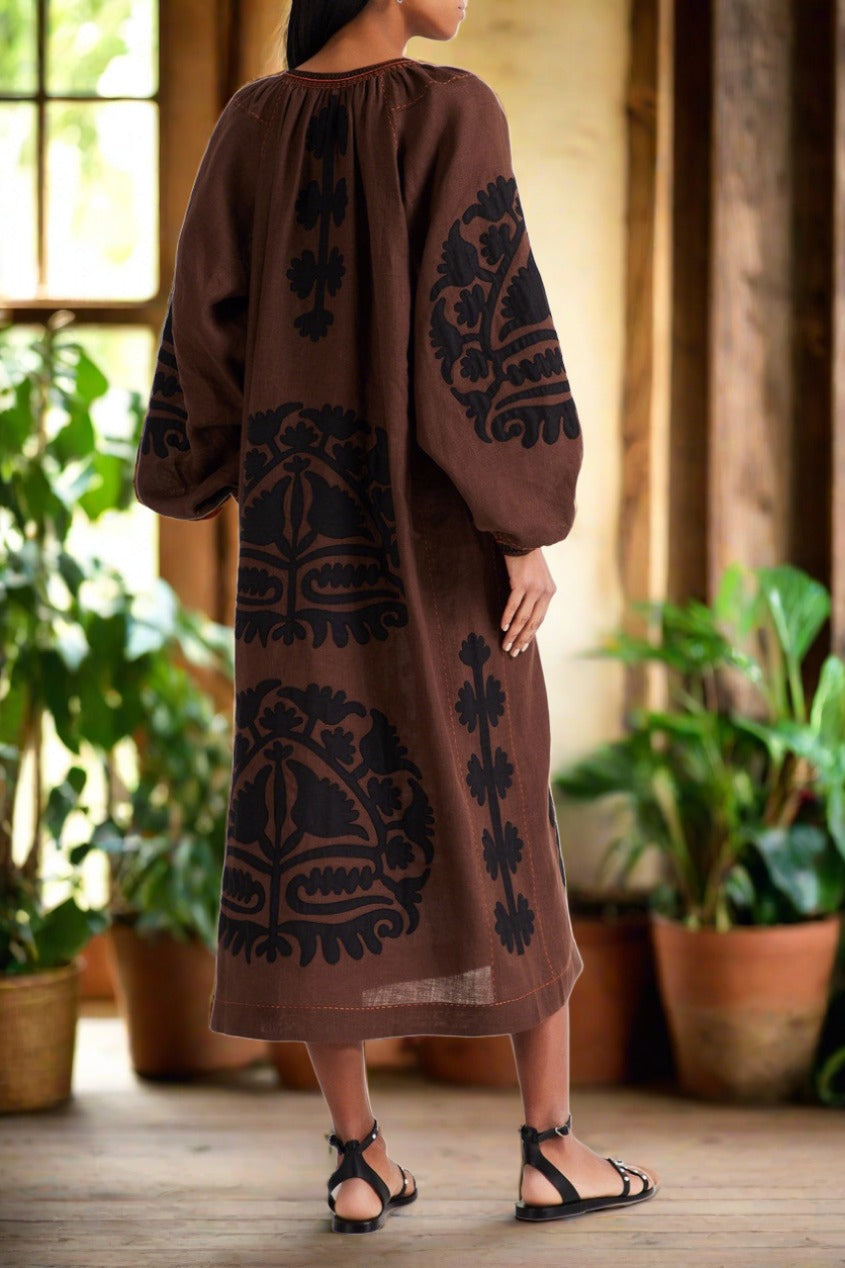 美品★ DAMASK EMBROIDERY LINEN DRESS Ameri DAMASK EMBROIDERY LINEN DRESS