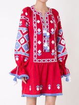 Linen tunic with Ukrainian embroidery Vyshyvanka Embroidered bohemian dress Festival mini robe