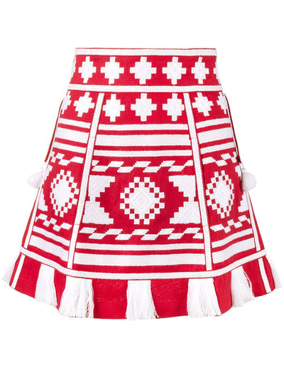 Mini skirt with ethnic Ukrainian embroidery and high waist