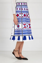 White linen embroidered midi skirt