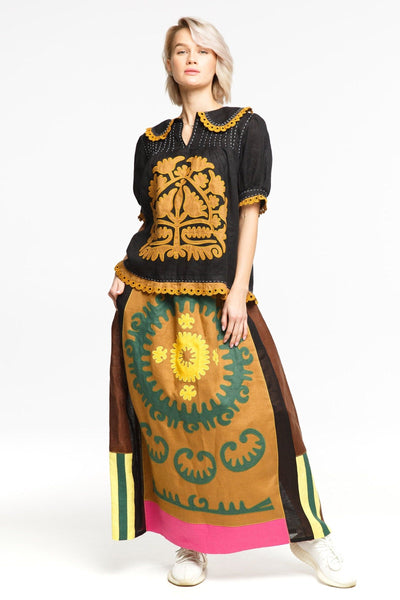 Resort outfit set with applique embroidery: Blouse & Maxi skirt