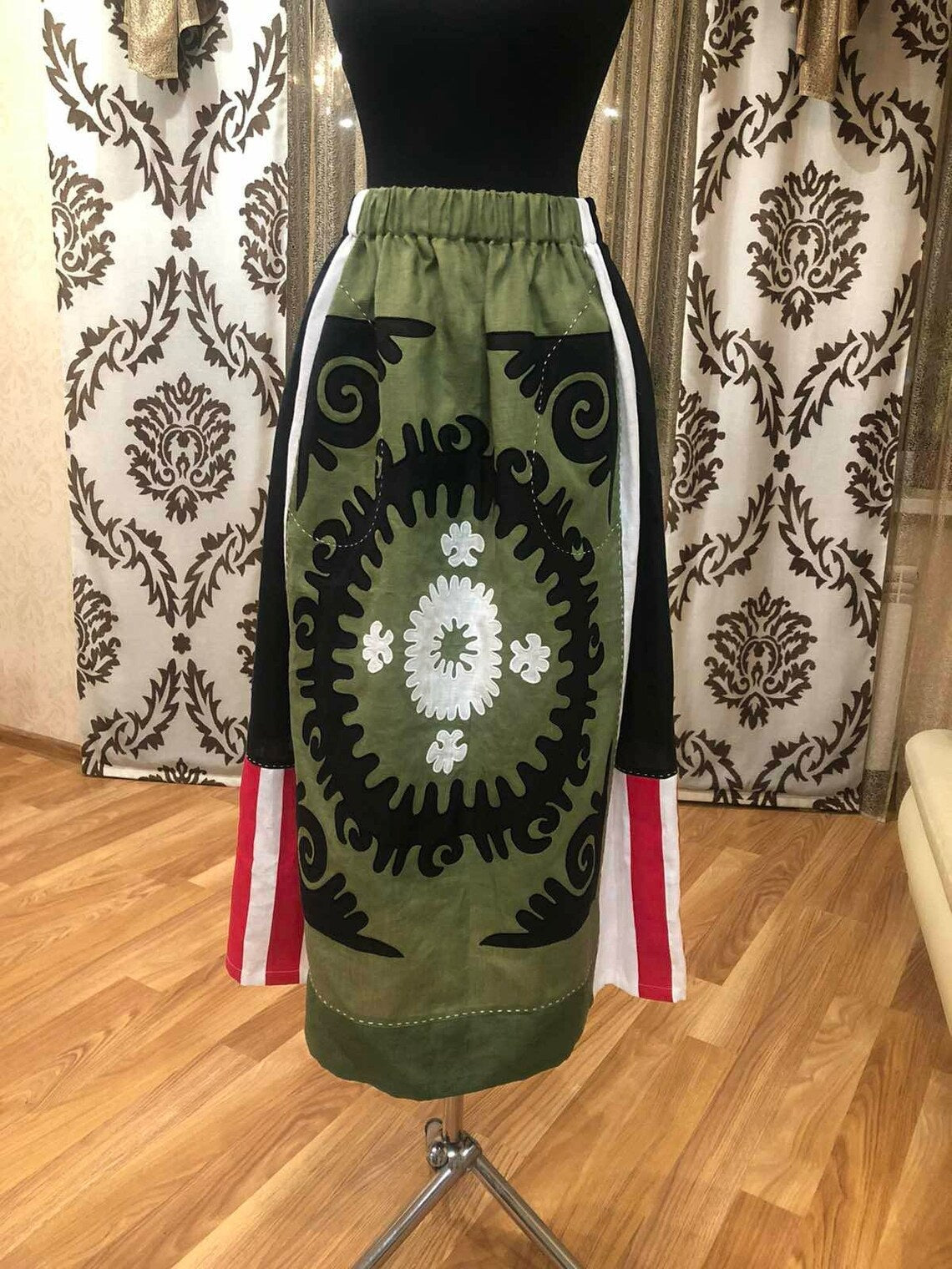 Embroidered skirt high waist Ethnic santal embroidery