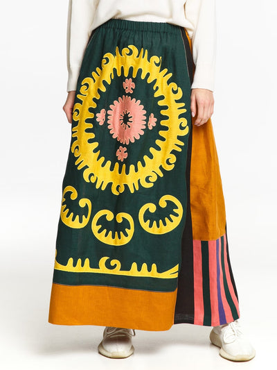 Embroidered skirt high waist Ethnic embroidery Santal