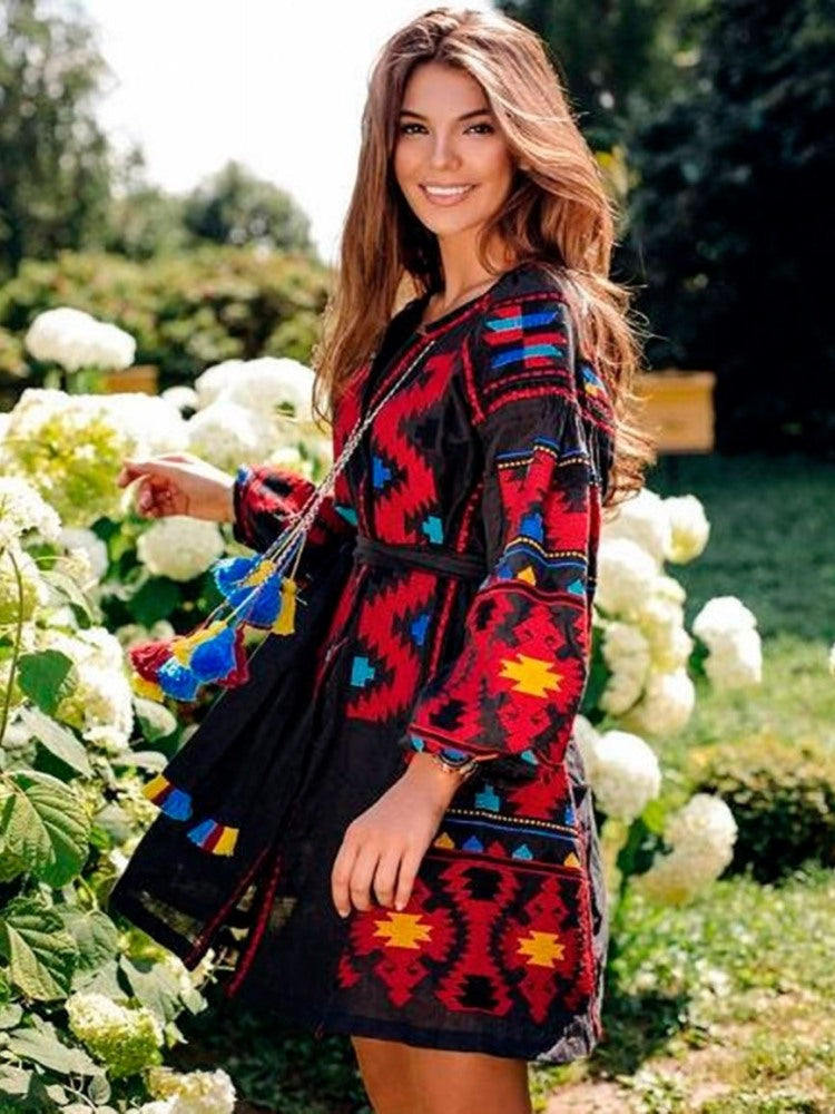 Fashion boho dress black Vyshyvanka with Ukrainian embroidery Custom bohemian kaftan abaya