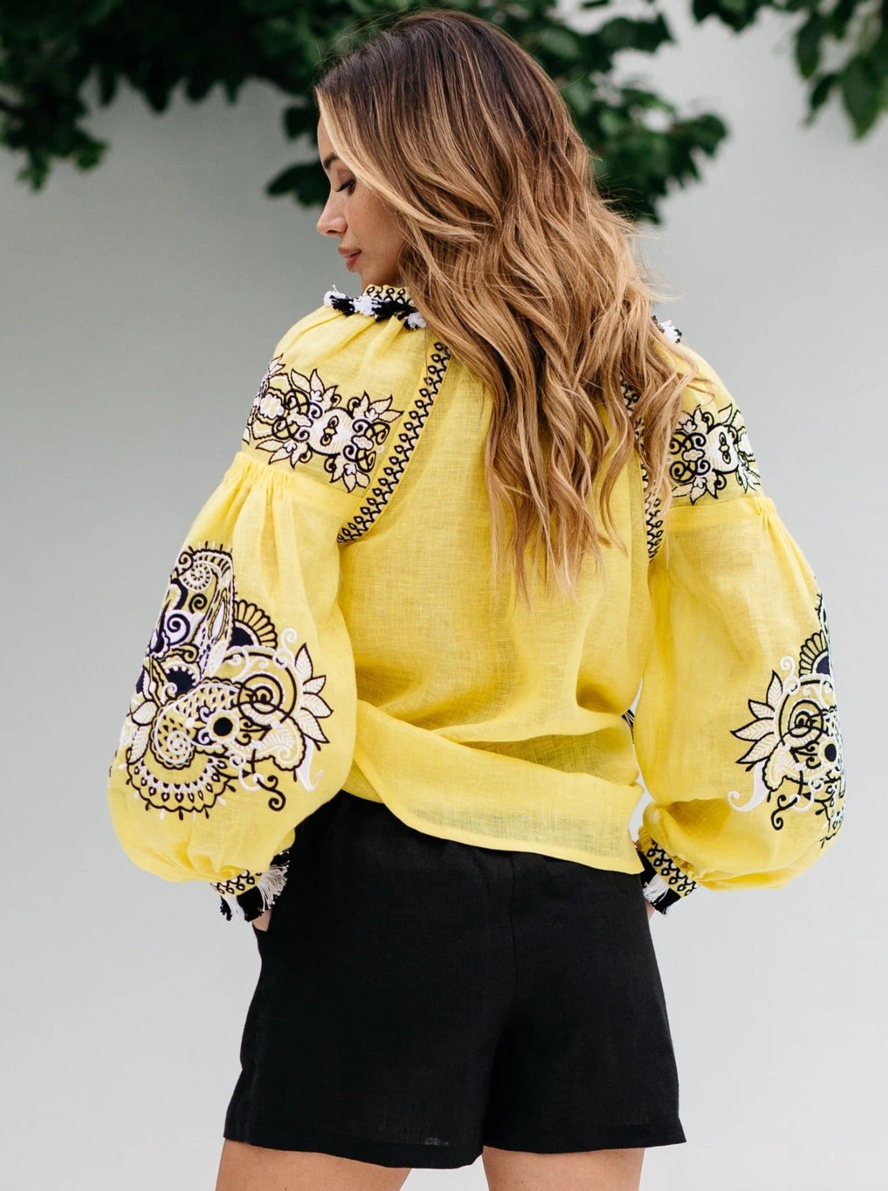 Embroidered boho blouse Yellow linen top Ukrainian embroidery Bohemian shirt vyshyvanka Embroidered fashion clothing