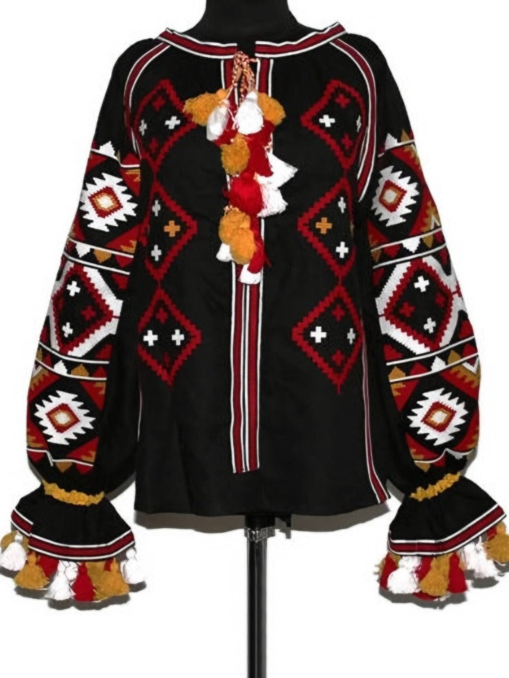 Tribal embroidered fashion blouse Ukrainian boho blouses with ethnic custom embroidery Black linen shirt plus size