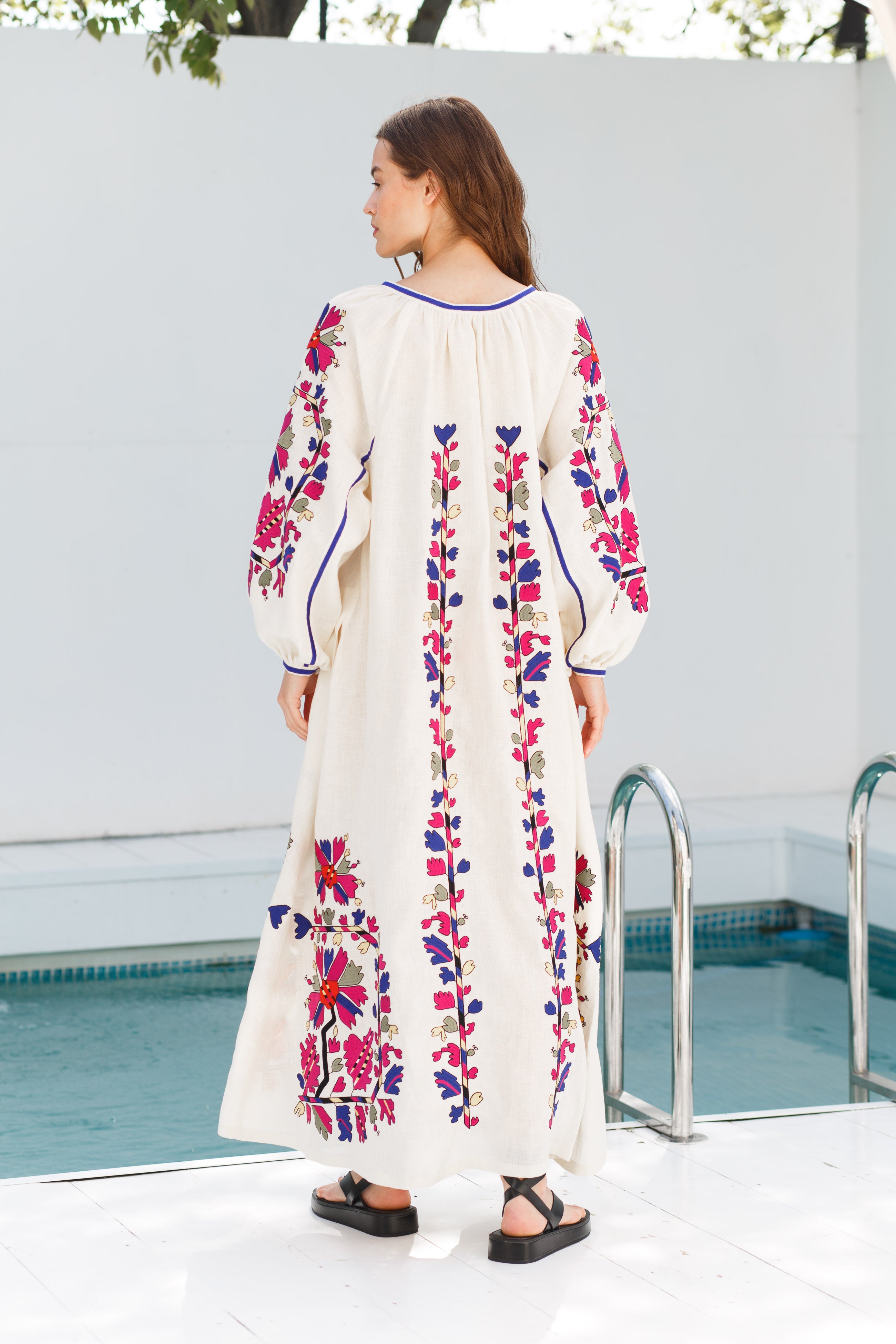 Ivory linen dress Floral embroidery Tina Ukrainian Embroidery Ivory linen dress Floral embroidery Tina Ukrainian Embroidery