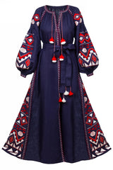 Embroidered maxi dress Front buttons bohemian kaftan