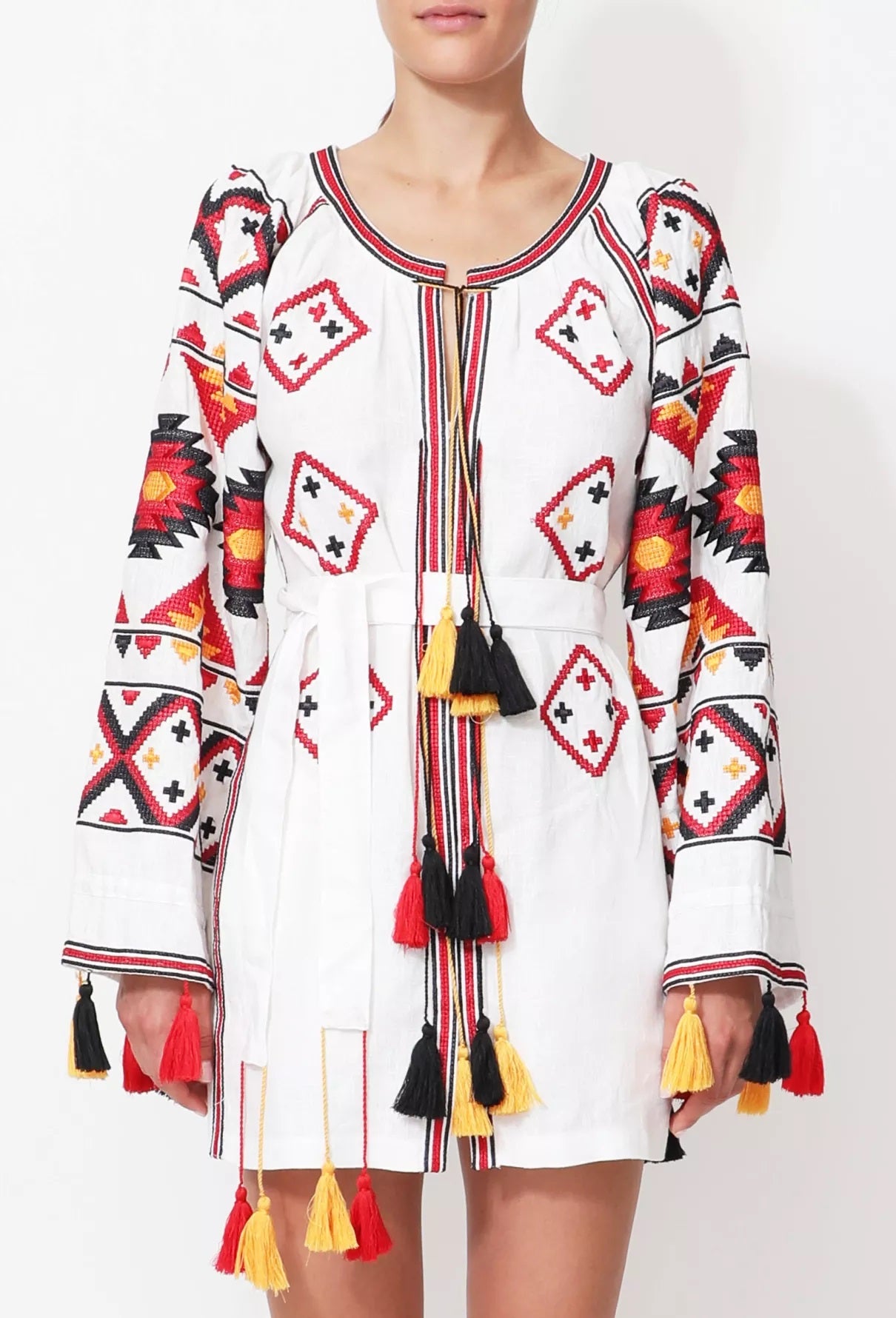 Ethnic embroidered white tunic dress boho Ukrainian Vyshyvanka
