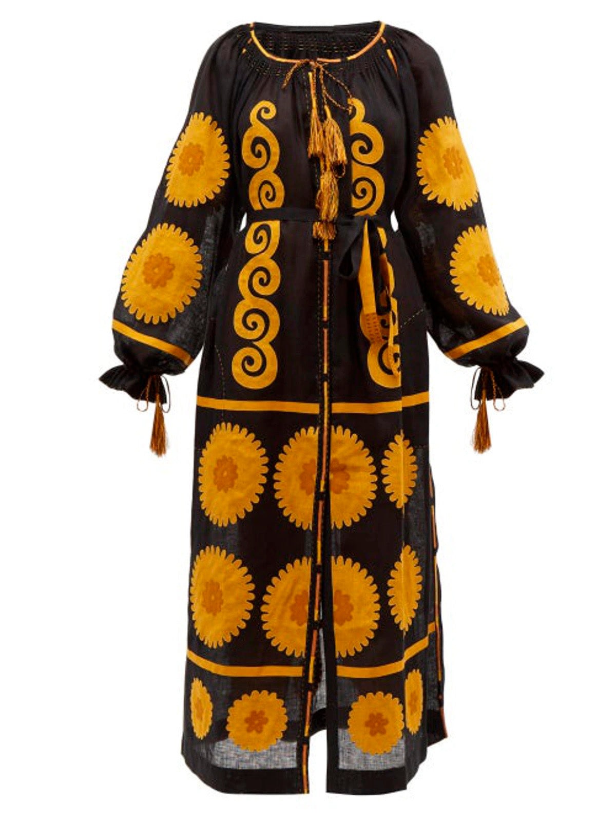 Applique embroidered linen dress Boho summer robe