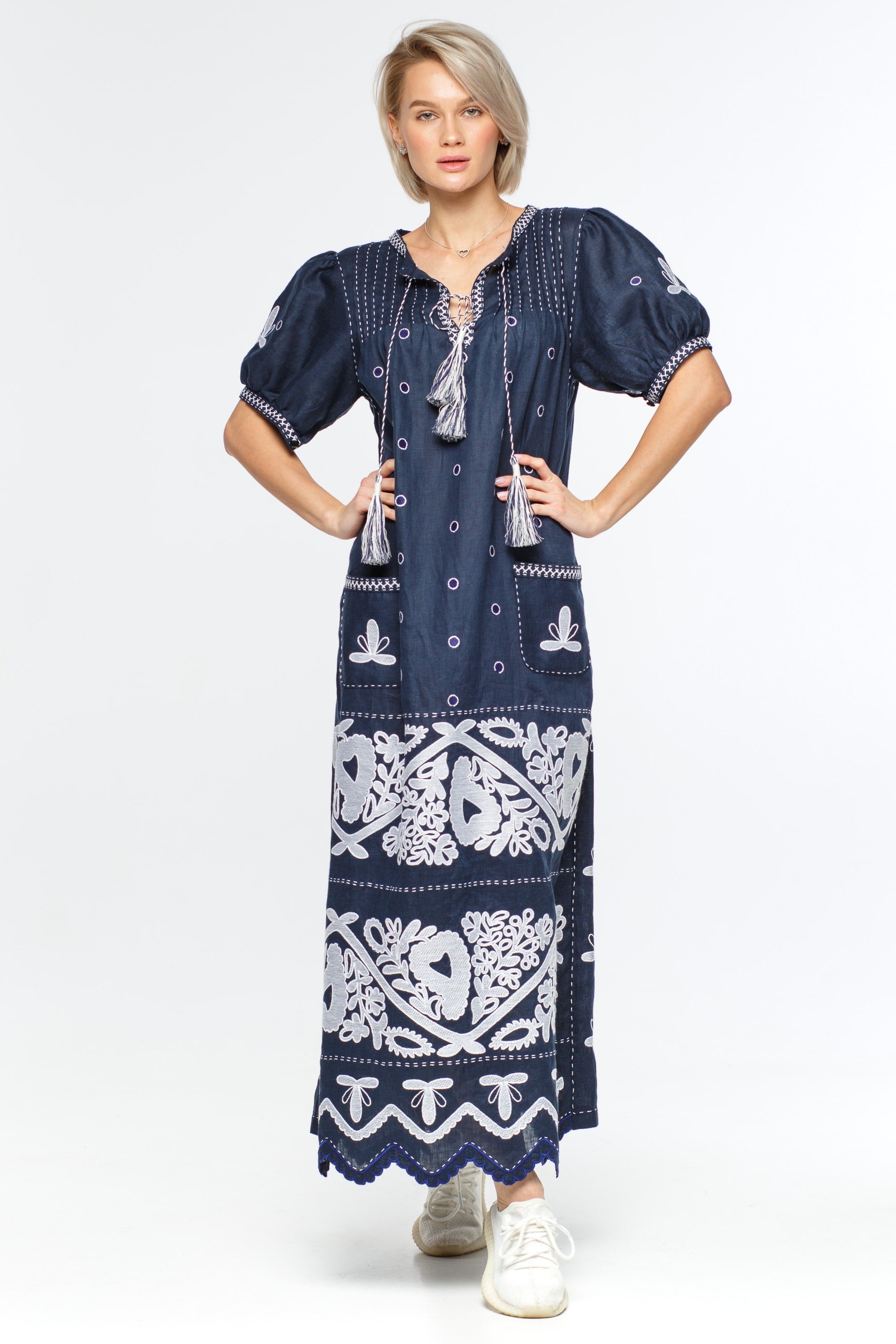Rushka embroidered linen dress robe Fashion bohemian clothing