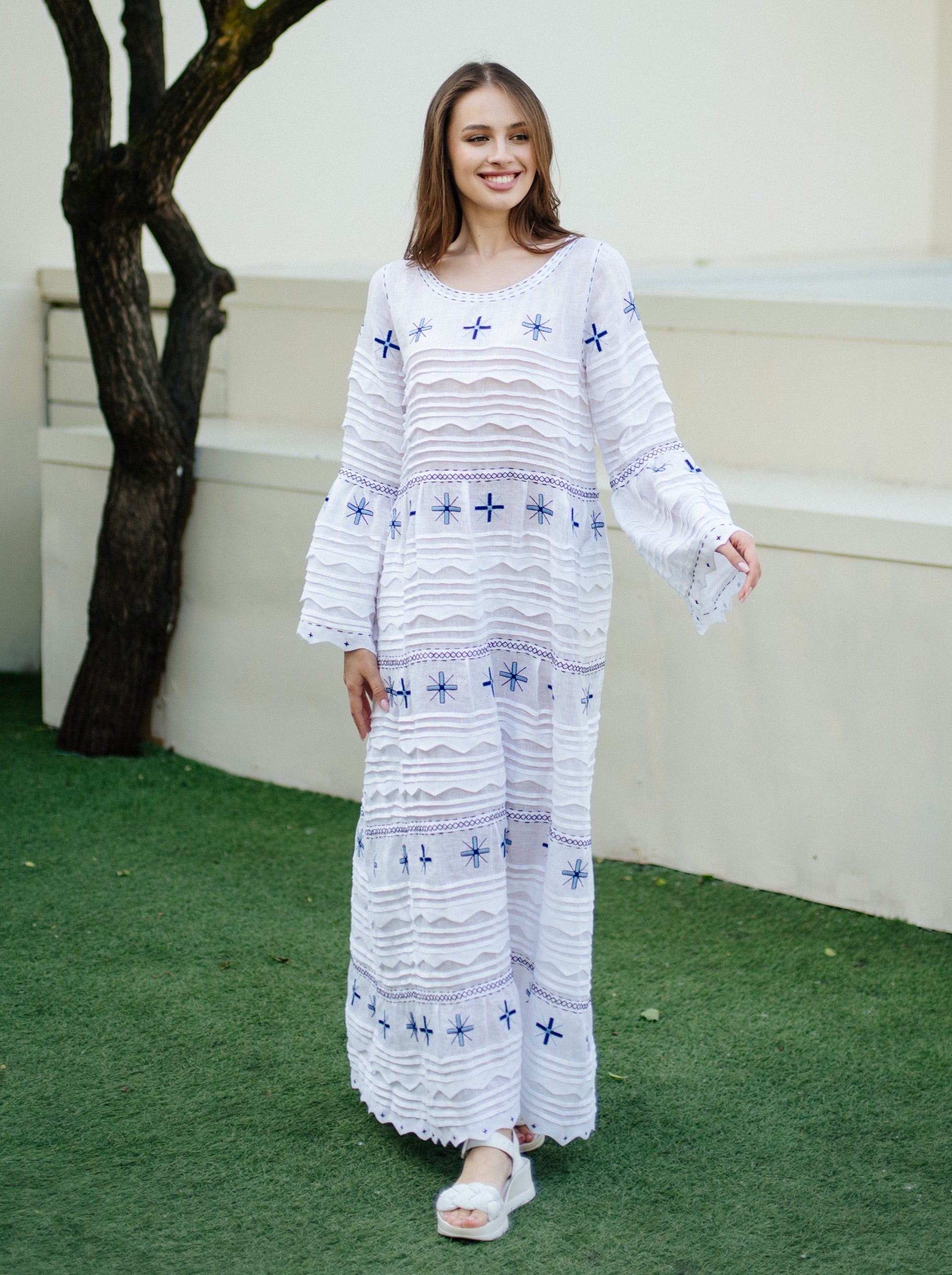 Perlina embroidered linen dress Boho kaftan