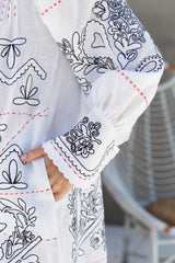 Collared embroidered dress linen for boho wedding Fashion bohemian clothing