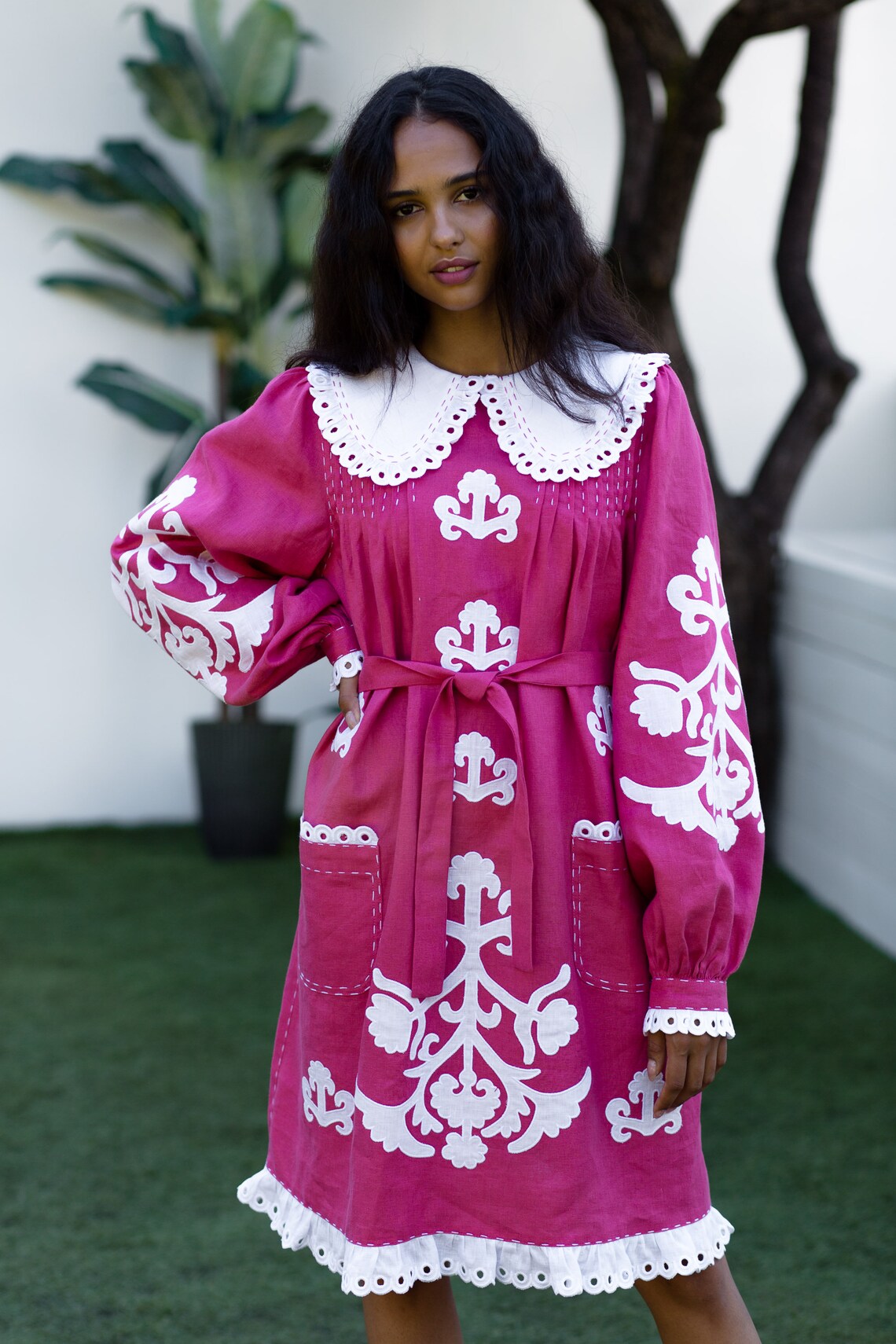 Applique embroidered dress with ethnic floral embroidery Bohemian clothing