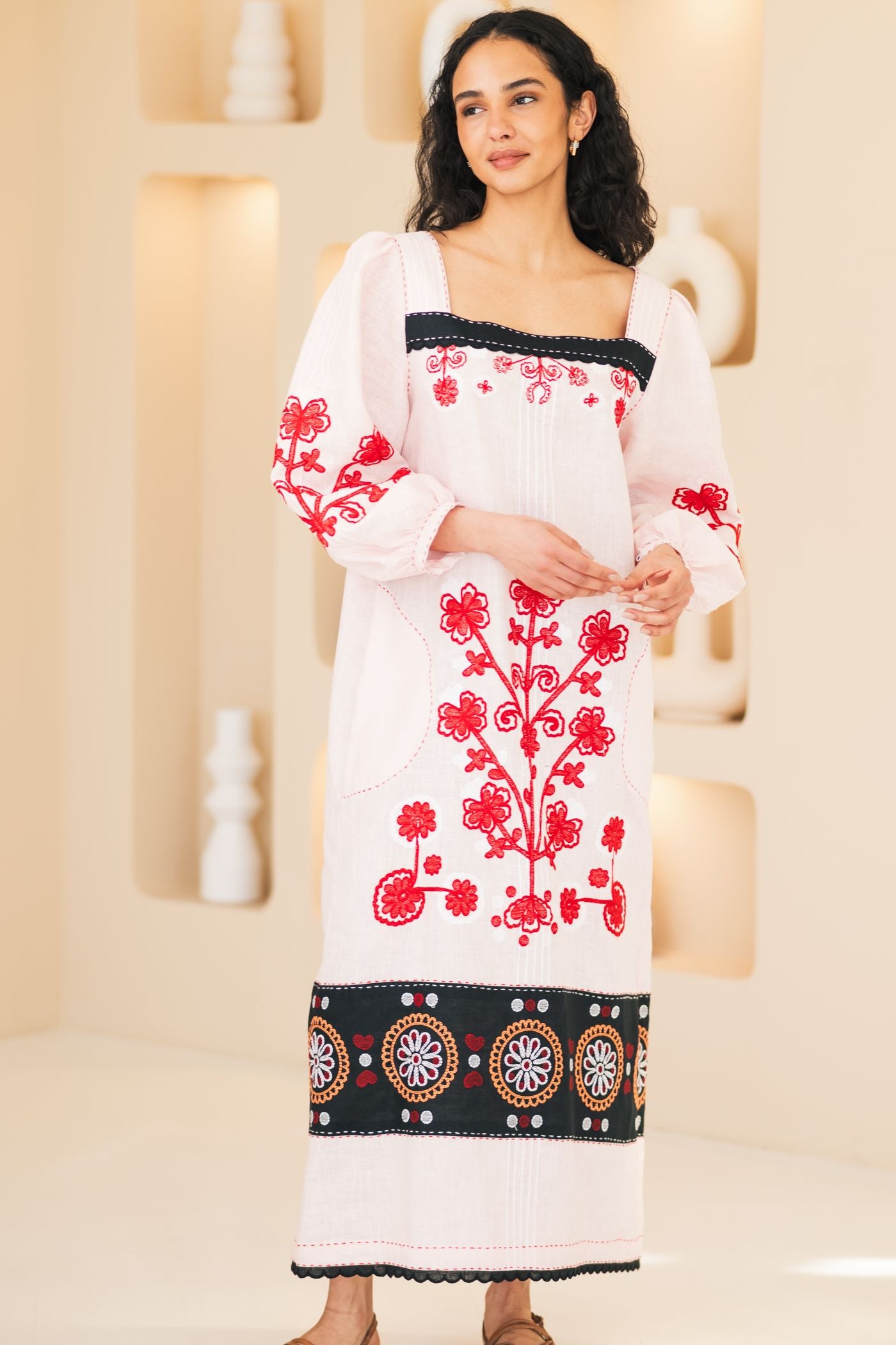 Folklore ukrainian vyshyvanka Embroidered linen dress