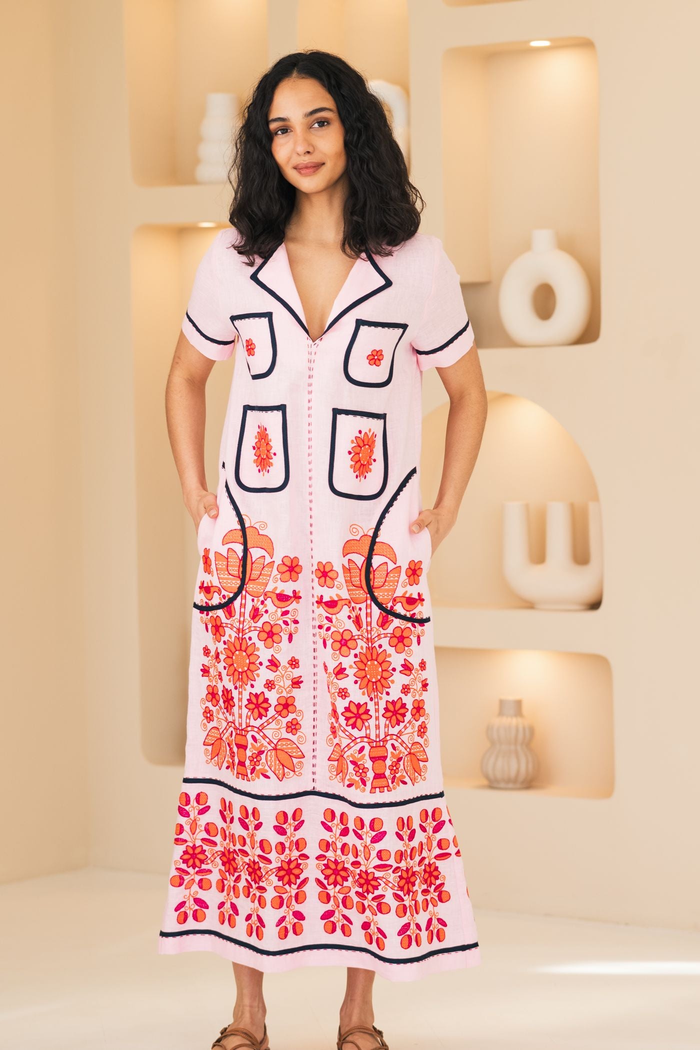Amanda embroidered linen dress Ukraininan designer vyshyvanka