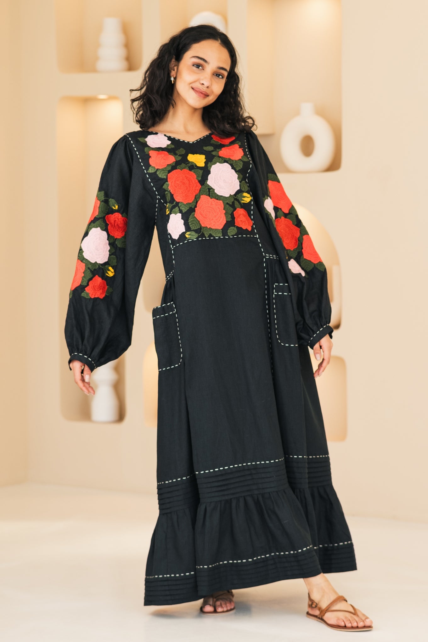 Floral embroidered linen dress Corsica