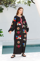 Florence embroidered dress Fashion ethnic applique kaftan abaya