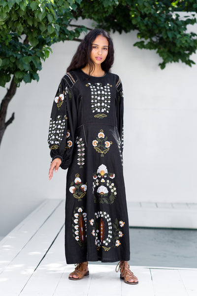 Bohemian summer dress Floral embroidery Patchouli