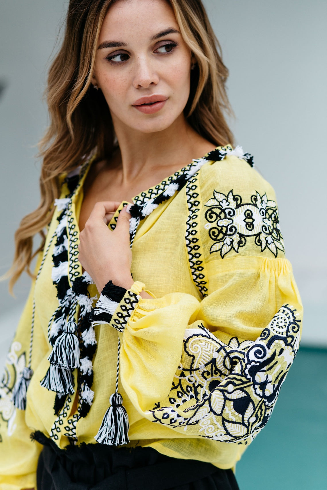 Embroidered boho blouse Yellow linen top Ukrainian embroidery Bohemian shirt vyshyvanka Embroidered fashion clothing