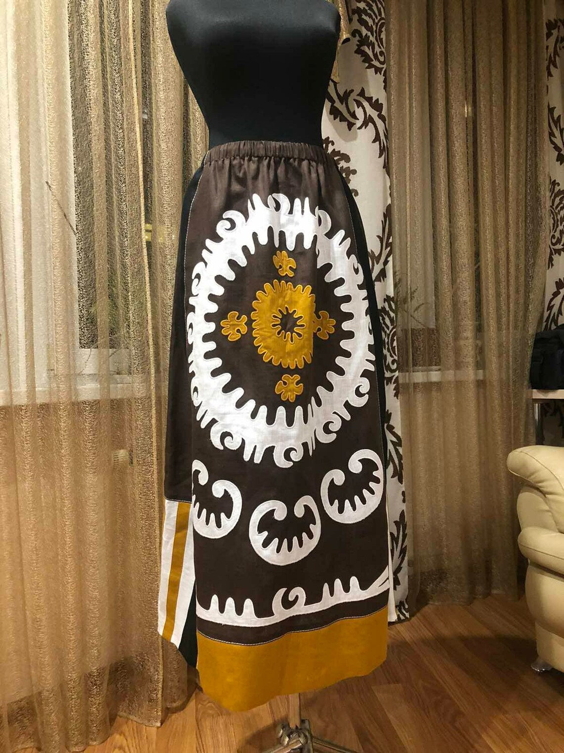 Embroidered skirt high waist Ethnic embroidery Santal