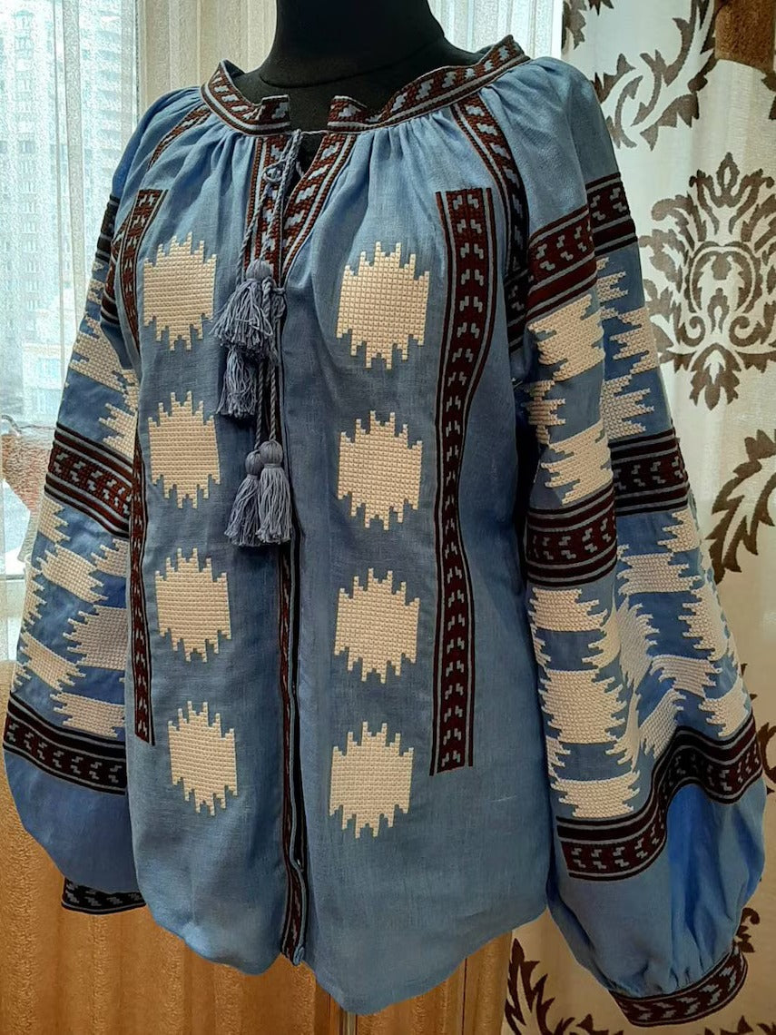 Stardust ukrainian blouse vyshyvanka Embroidered linen top with ethnic embroidery Bohemian cloth