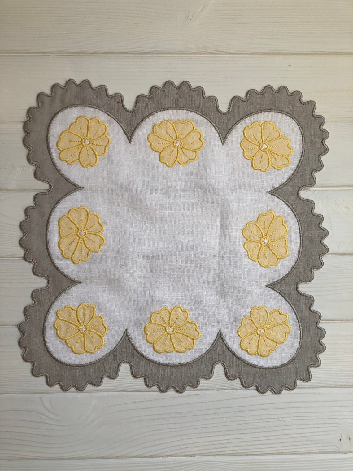 Wave scallop embroidered linen napkins Organic gift