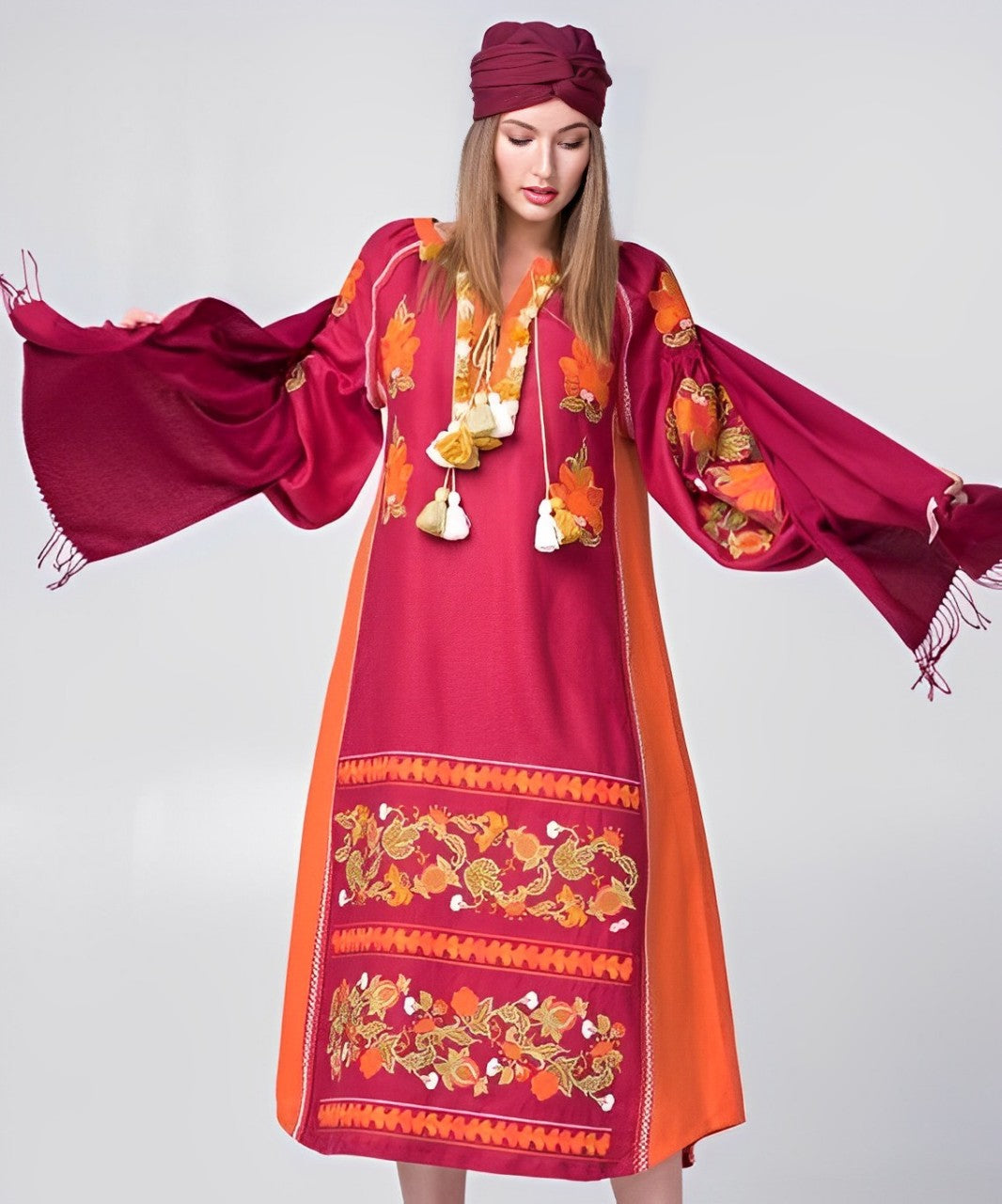 Embroidered linen dress with floral embroidery Modern ethnic vyshyvanka