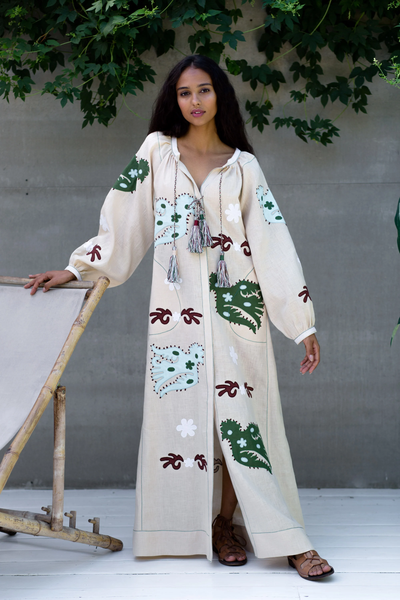 Parrot embroidered dress kaftan Bohemian clothing