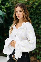 White linen blouse Embroidered bohemian summer top