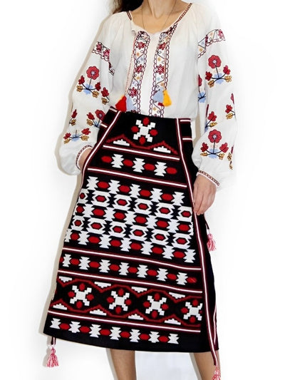 Ethnic embroidered linen skirt