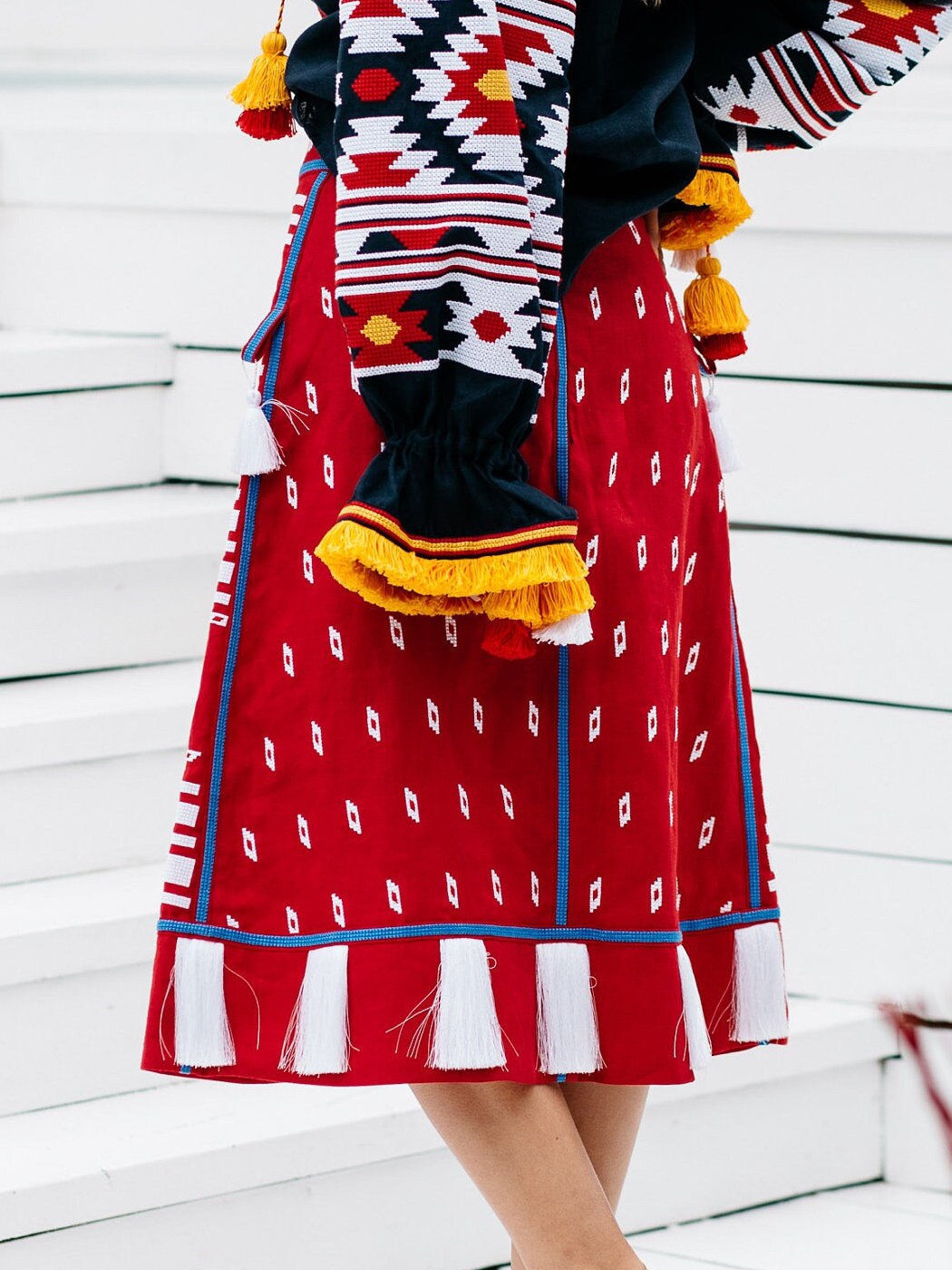 Linen boho embroidered skirt