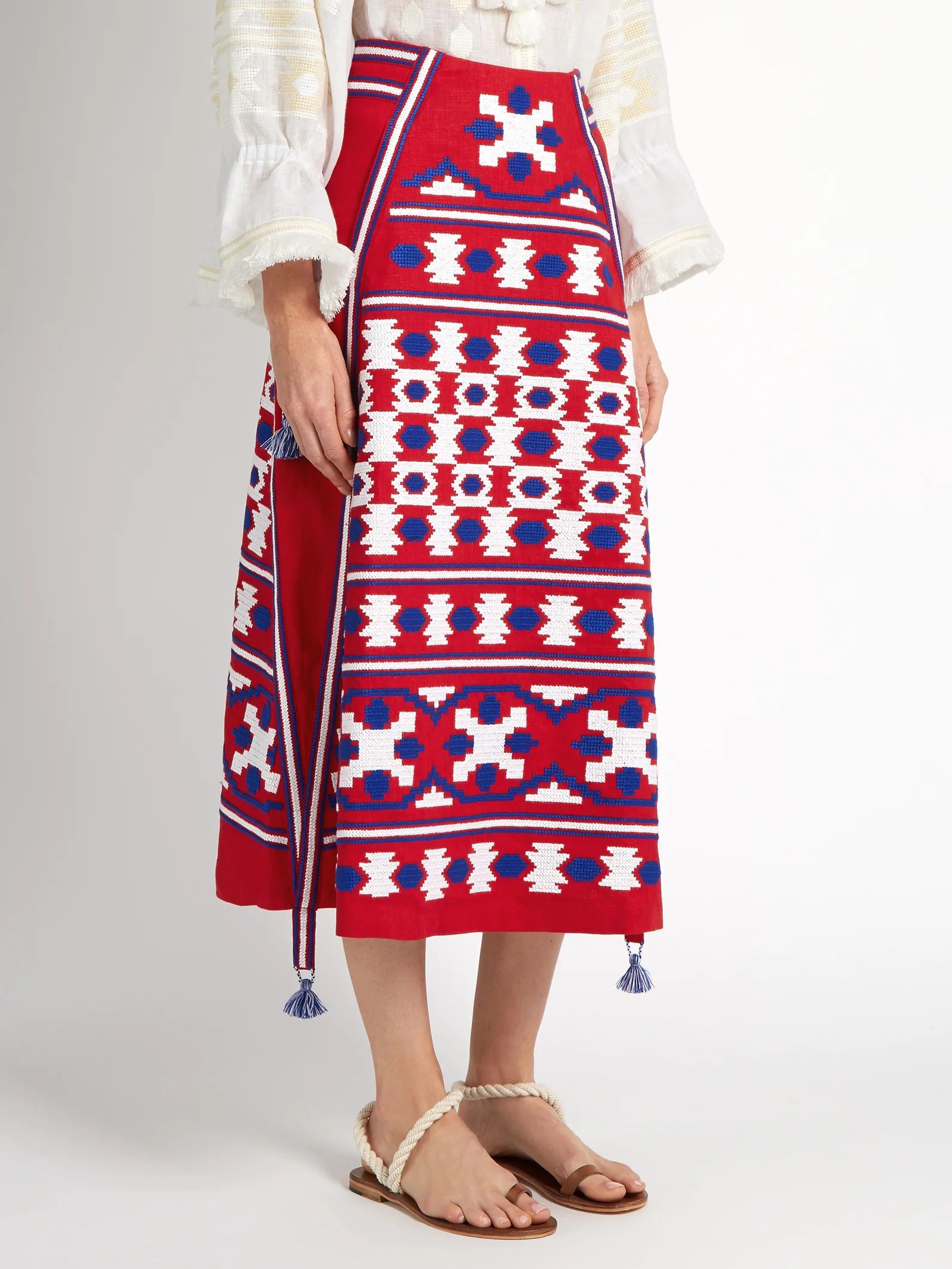 Linen boho embroidered skirt Ethnic embroidery vyshyvanka