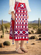 Ethnic embroidered red linen skirt