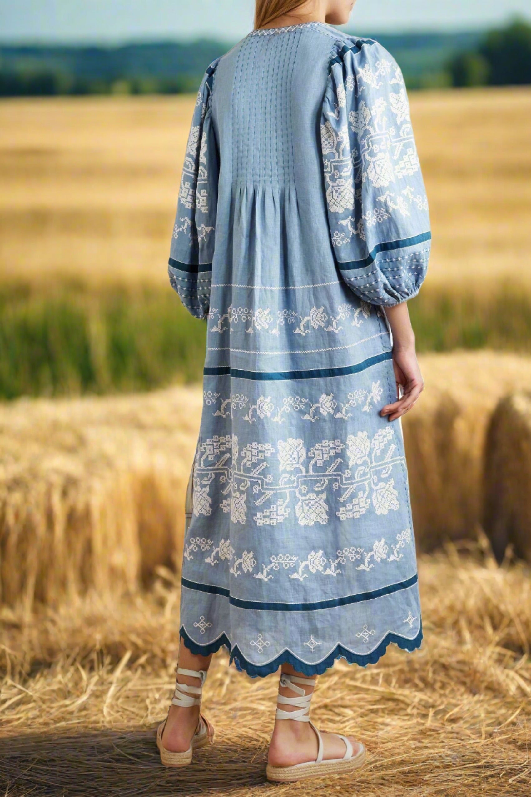 Embroidered summer dress Fashion boho outfit L / Sky Blue Embroidered summer dress Fashion boho outfit L / Sky Blue