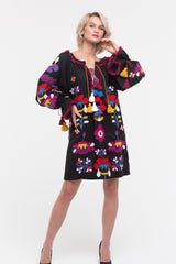 Ethnic embroidered linen tunic dress Astrid