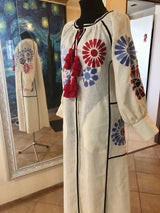 Floral Embroidered Linen Boho Dress: Ukrainian Vyshyvanka