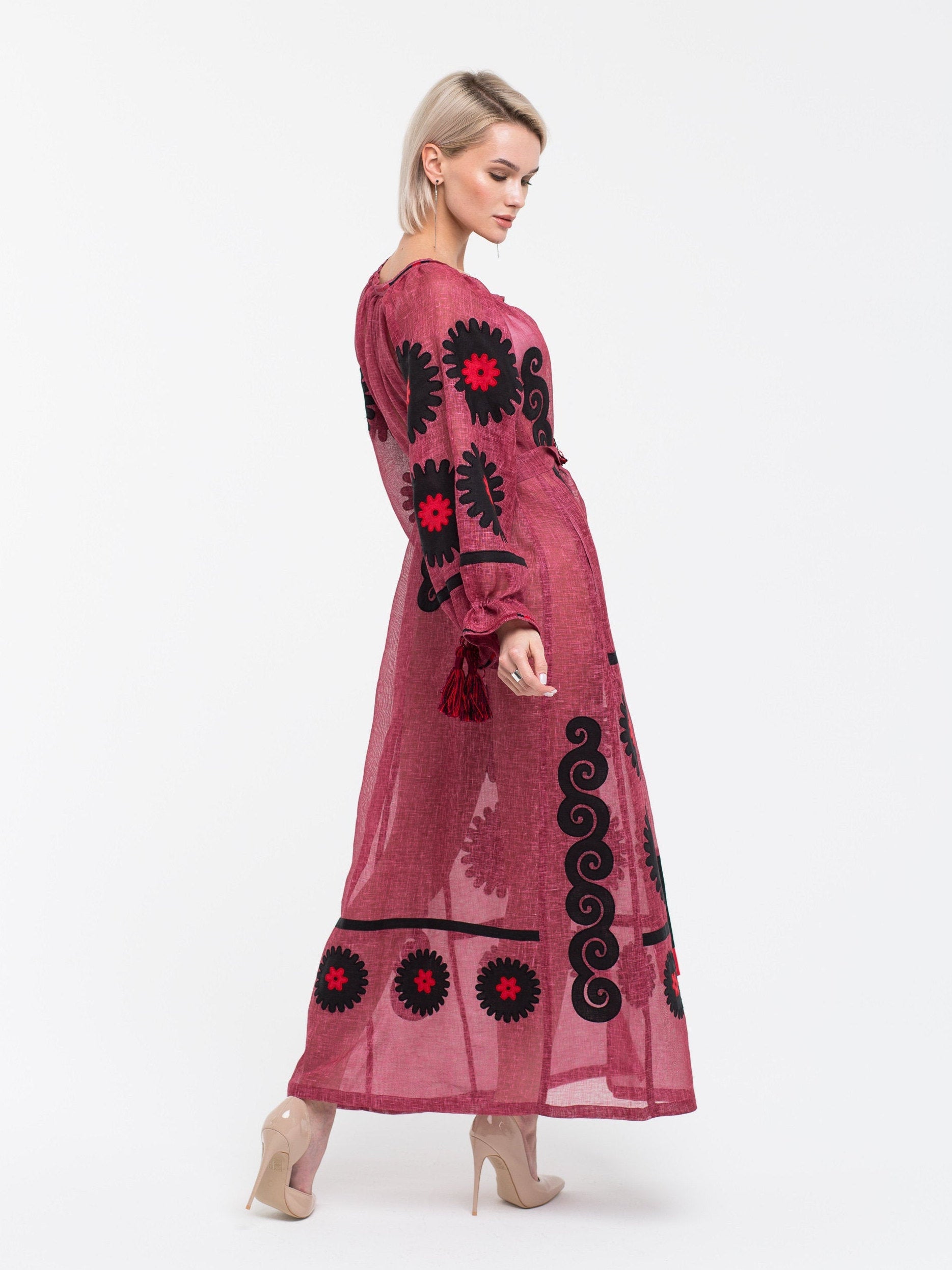 Applique embroidered dress boho kaftan