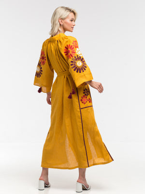 Floral Embroidered Boho Linen Vyshyvanka: Fashion Kaftan Abaya