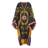 Ethnic applique linen dress brown Embroidered boho kaftan Inspired fashion clothing Bohemian dresses plus size
