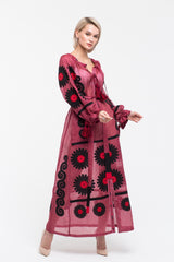 Applique embroidered linen dress Boho summer kaftan